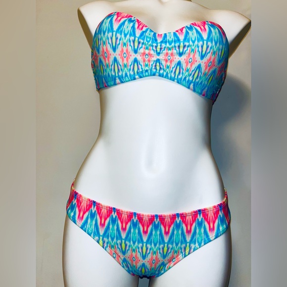 Op Swimwear Neon print strapless 2 piece bikini size juniors M (7-9) - Picture 5 of 16